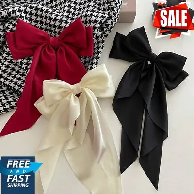 Silky Satin Hair Bow Long Tail Bow Large Metal Clip Decor For Women Girl 2024 UK • £5.99