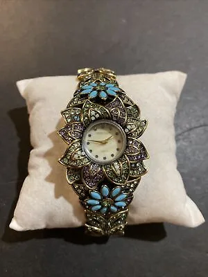Heidi Daus Watch Multicolor Swarovski Crystals Flower Watch RARE • $49.99