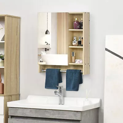 Wall-Mounted Bathroom Medicine Vanity Cabinet W/ 3 Shelves & Towel Rack Natural • $75.39