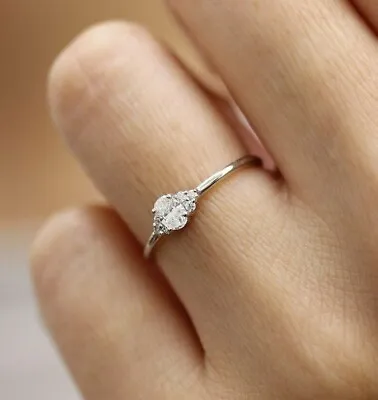 $466.66 • Buy 14k White Gold Engagement Ring Petite Minimalist 1.2Ct Oval Lab-Created Diamond