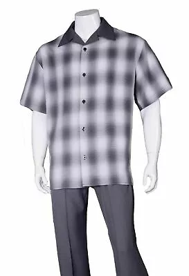 Men's 2pc Walking Suit Short Sleeve Casual Shirt &Pants Set M2968 2970 2971 2972 • $39.99