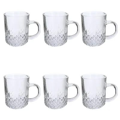 6 X Coffee Mugs Clear Glass Latte Tea Cups Cappuccino Hot Chocolate Drink 240ml • £10.99