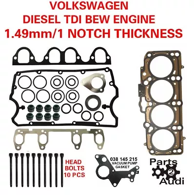 $93 • Buy Cylinder Head Gasket Set With Bolts VW TDI Diesel 1.9 BEW Eng. 1 NOTCH
