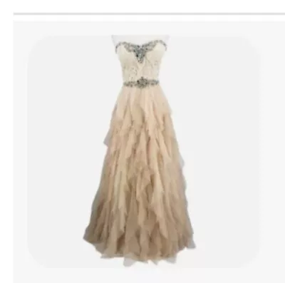 Masquerade Champagne Strapless Rhinestone Ball Gown Prom Dress Size 7/8 • $199.99