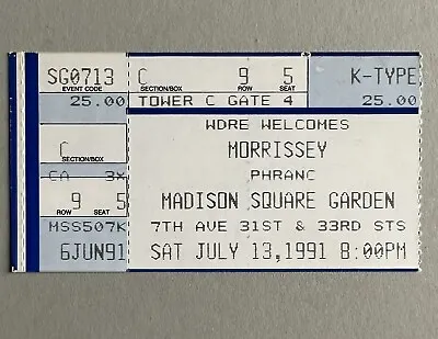 Morrissey 1991 Concert Ticket Stub Kill Uncle Tour New York City NYC MSG • $50