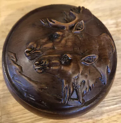 Wood Round Trinket Box With Moose On The Lid. • $18.99