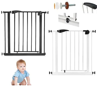 Pressure Fit Child Gate Auto Close Pet Gate White Black 76cm-120cm • £15.99