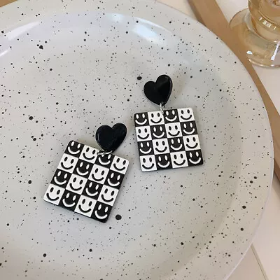 £3.99 • Buy Retro Black White Checkerboard Heart Square Acrylic Earrings Retro 60s 
