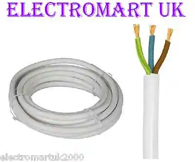 3 Core Mains Cable Wire Flex White 0.5mm 3a 3 Amp 5m • £5.90