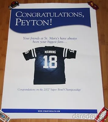 $9.99 • Buy 2007 Peyton Manning St. Mary's Health System Colts Super Bowl Win Promo Poster