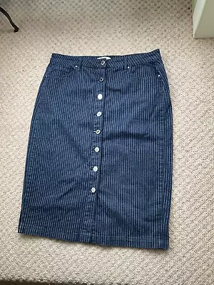 M&S Knee Length Pin Stripe Denim Skirt Size 16 • £5