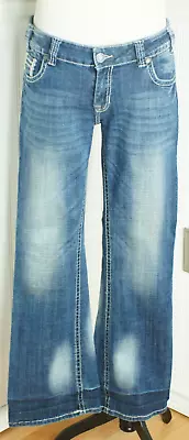 Rock & Roll Cowgirl Womens Size 31X32 Meas 34X31 Blue Denim Riding Jeans • $24.99