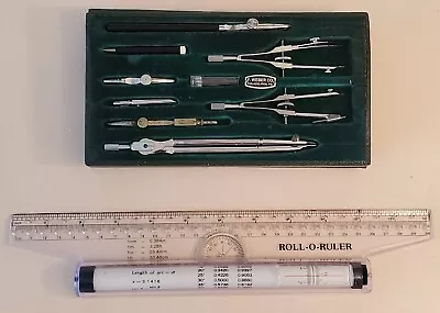 Drafting Tools LOT OF TWO. 1. F. Weber Co Vintage Set 9 Items + Roll-O-Ruler 12  • $29.77