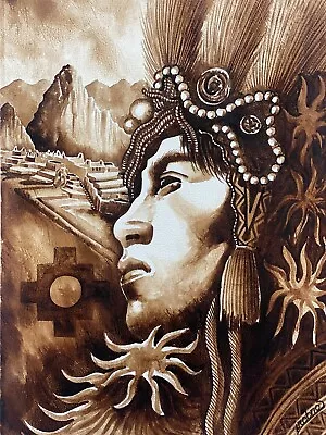 Vintage New Mexico Pueblo Landscape Native American Indian Portrait Painting • $450