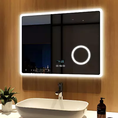 Meykoers Bluetooth LED Bathroom Mirror With Clock 3x Magnifier Dimmable Demister • £148.99