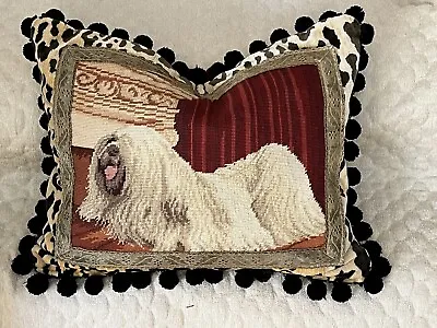 FABULOUS LHASA APSO DOG PILLOW ON PIERRE FREY LEOPARD VELVET 16  X 22   WOW • $650