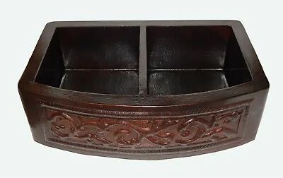 25 Rounded Apron Front Farmhouse Kitchen Double Bowl Mexican Copper Sink 50/50 • $1851.99