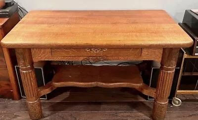 Large Victorian Carved Tiger Striped Oak Library Table • $400