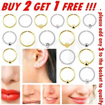 925 Sterling Silver Small Nose Rings Thin 8mm 10mm Gold Fake Real Hoop With Ball • £3.41