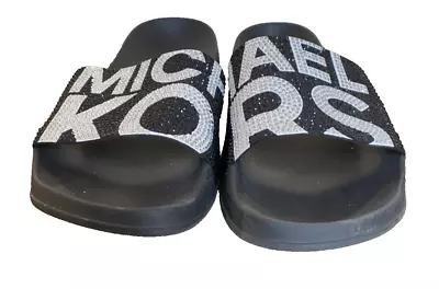 Michael Kors Gilmore Pool Slide Sandals Bk Sz Sparkling Shine Rhinestone • $16