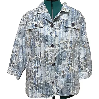 TanJay Button-Up Jacket W/3/4 Sleeve Geometric Cotton Blend Chest Size 45  READ • $14.99
