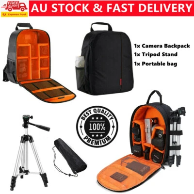 $28.79 • Buy Tripod Stand&Waterproof SLR DSLR Camera Bag Case Backpack For Canon Sony Nikon