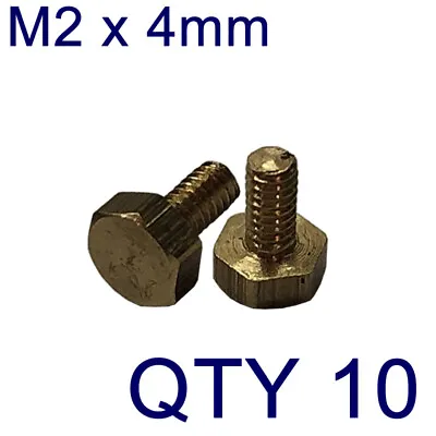 M2 Metric Brass Hexagon Screws - 4mm / 12mm - Pack 10 Screws - UK Manufacturer • £4.68