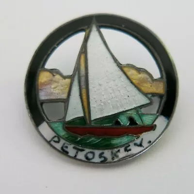 Vtg Sterling Sail Boat Enameled Brooch Petoskey State Park Michigan 3.7g [5306] • $49.95