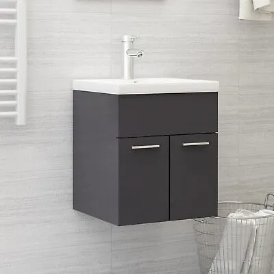 Sink Cabinet With Built-in Basin High Gloss Grey Chipboard P1B2 • £238.99