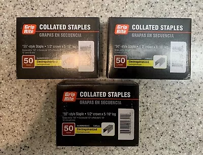 LOT OF 3 Grip-Rite “50” Style 1/2” Crown X 5/16” Leg Collated Staples Galvanized • $24.99