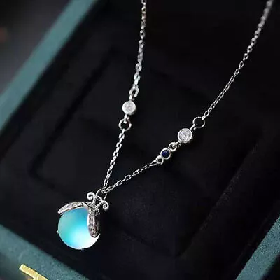 925 Silver Filled Firefly Moonstone Pendant Chain Necklace Womens Jewelry Choker • $3.63