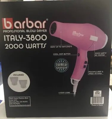 $79.99 • Buy Barbar 3800 Hair Dryer 2000 Watts- Elchim ,solano ,Wahl  Quality Dryer