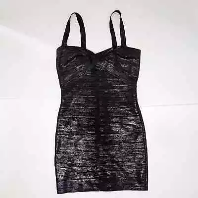 HERVE LEGER Black Metallic Foil Bandage Dress Size Large New With Tag • $400