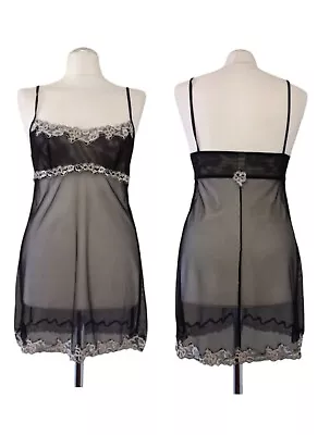 MALIZIA By LA PERLA Black Mesh See-through Slip Dress It 3 (Us M |Uk 14) • $60