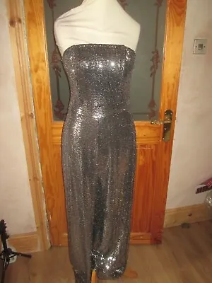£29.99 • Buy NEXT Size 18 Silver Black Stretch Wide Leg Occasion Jumpsuit Brand NEW Tags