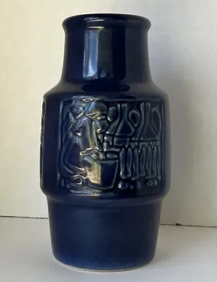 Vintage Michael Andersen Pottery Vase Blue Relief Design 6134 MCM • $36
