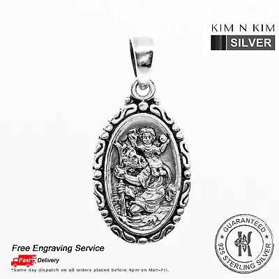 SAINT ST CHRISTOPHER Pendant /Free Engraving /Solid 925 Silver /Thick /Quality • £22.50