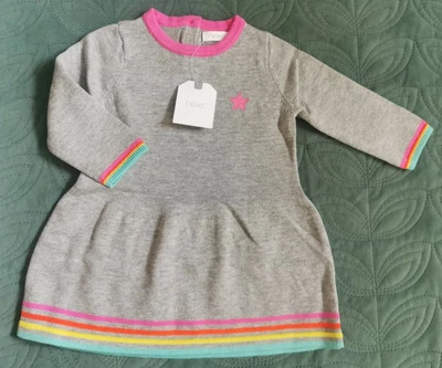£3.99 • Buy 🌈NEXT Knitted Longline Jumper Dress 3-6m Girl Grey/Pink Rainbow Stripes Retro