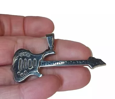 Vintage Silver Electric Guitar Necklace Pendant Grad Mothers Day Idea Rock Music • $4