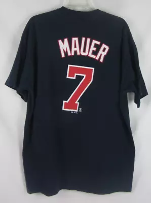 Minnesota Twins Joe Mauer Navy Blue Majestic Jersey T-shirt Mens XL • $23