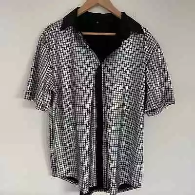 Mens 70s  Silver Disco  Short Sleeve Button Down Party Shirt Prom Medium   • $15