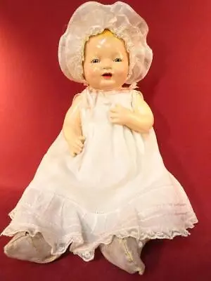 ANTIQUE 1920s EFFANBEE BUBBLES COMPOSITION DOLL In TAGGED GOWN And BONNET • $95