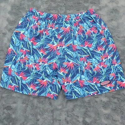 Vineyard Vines Swim Trunks Mens Large Blue Floral Swim Shorts Drawstring • $22