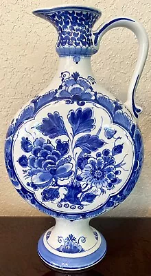 Royal Delft Porcelain Flower Jug Pitcher Blue White Carafe Floral Rare Art • $49.40