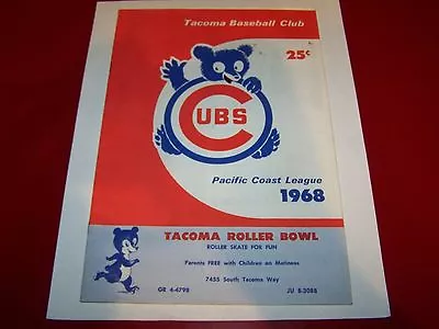 Tacoma Cubs 1968 Game Program Baseball Pacific Coast League Chicago Minor Pcl Wa • $46.50