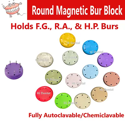Magnetic Round Dental Lab Bur Block Holder Station For FG & RA Rubber - 7 Hole • $7.95