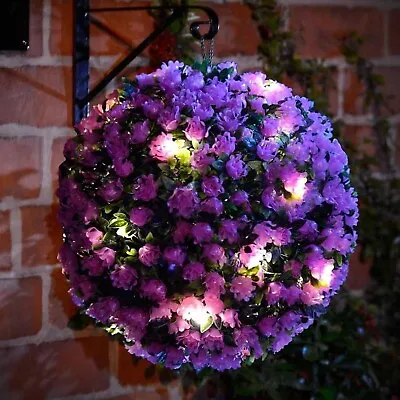 Solar Powered Topiary Ball 27cm Purple Garden Sphere 20 LED Lights Dual Function • £15.99