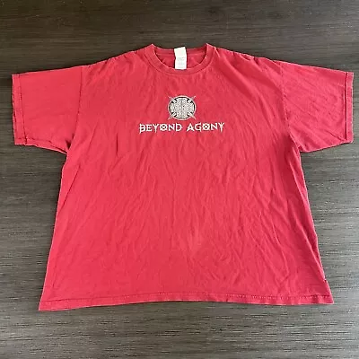 Vintage Mens Beyond Agony Life Of Agony Band T Shirt 2XL Red 90s Regret Metal • $41.22