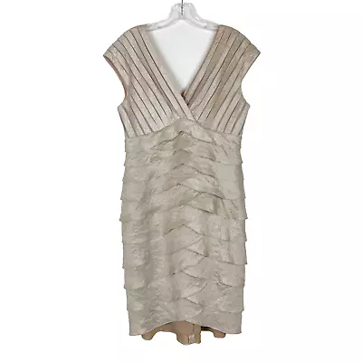 Adrianna Papell Ruffle Tiered Midi Dress Size 12 Champagne Gold Cocktail Formal • $31.99