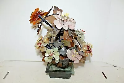 Vintage JADE TREE With Semiprecious Stone Flowers And Leaves • $99.99